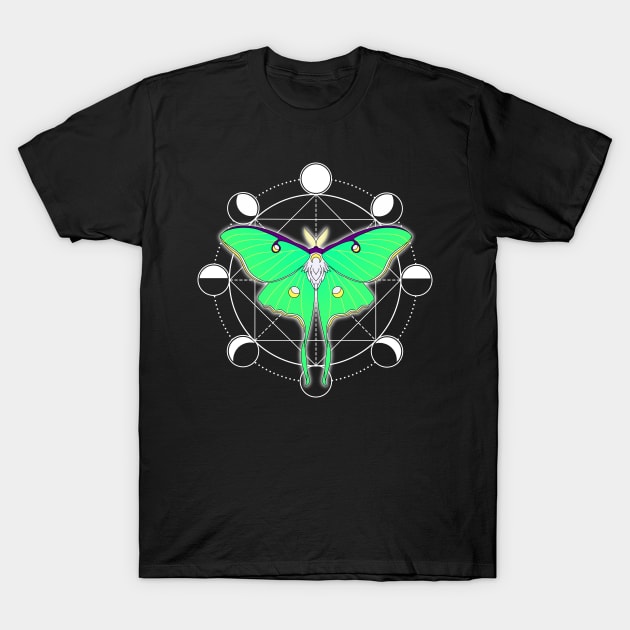 Moon Phase Luna Moth in Color T-Shirt by RavenWake